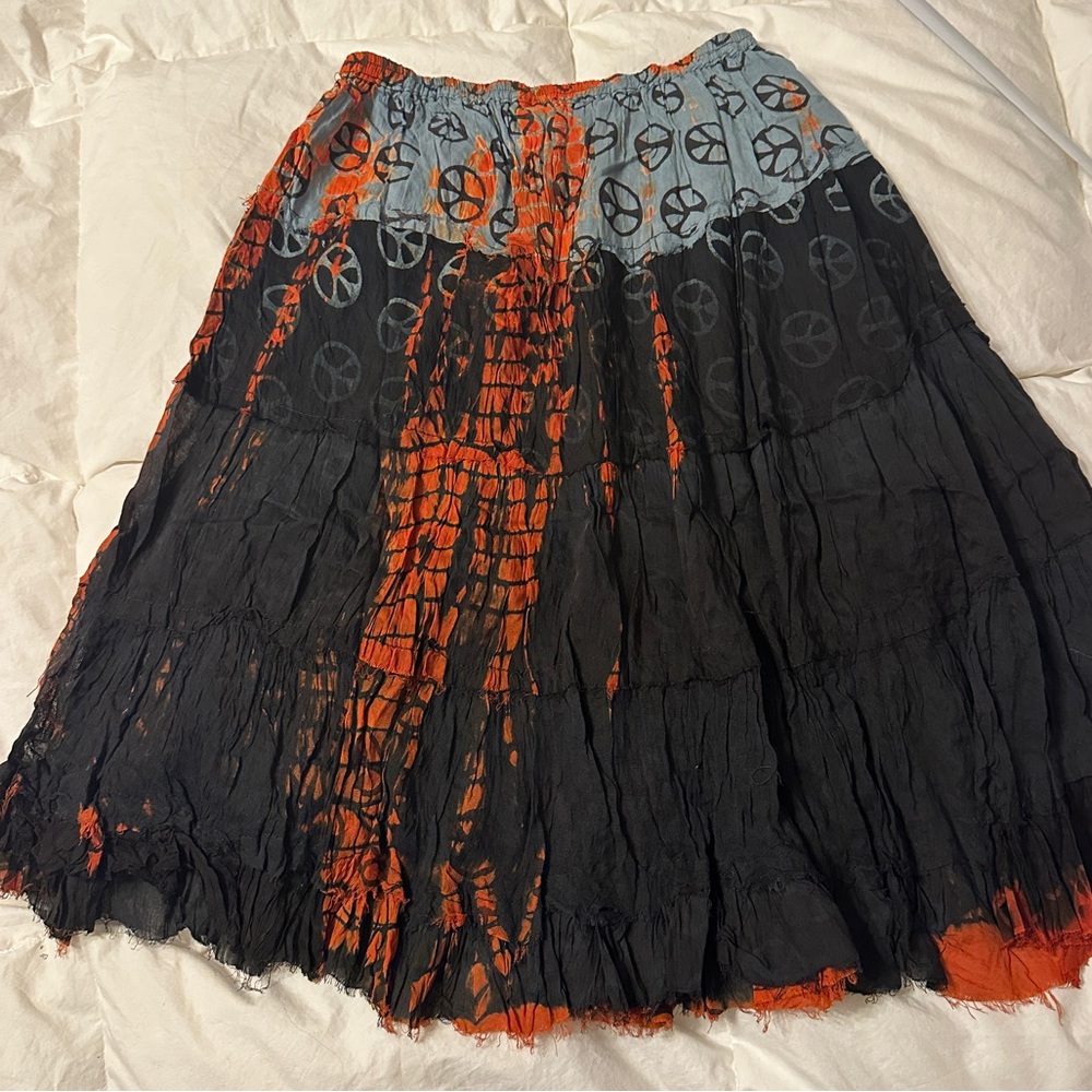 Raj Bohemian Black and Orange Peace Skirt - NWT - OS